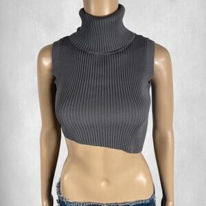Cider grey ribbed turtleneck asymmetrical